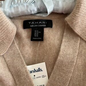 Tahari Women's 100% Cashmere V-Neck Tan Sweater XL NWT!